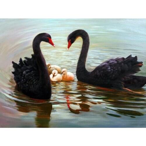 Black swans diamond painting family landscape mosaic art picture embroidery cross stitch rhinestones picture puzzle wall decor
