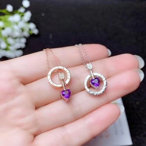 Classic Red Garnet purple amethyst gemstone pendant for necklace with silver jewelry love style