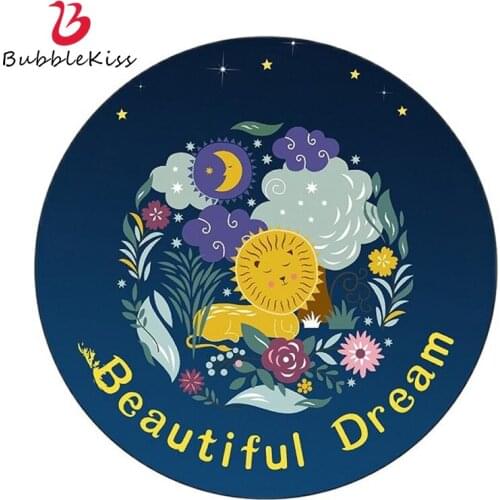 Bubble Kiss Cartoon Round Carpet Fantasy Lion Pattern Rugs Home Cute Blue Childrens Room Area Rug And Carpets For Living Room