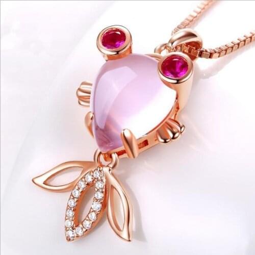 LUKENI New Fashion Girls Silver 925 Choker Necklace Jewelry Vintage Crystal Pink Fish Pendant Necklace Rose Gold Accessories Hot