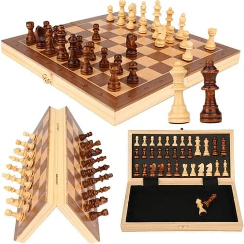 Magnetic Wooden Chess Board Portable Foldable Magnetic Folding Chess Board Wooden Chess Game for Party Family Activities