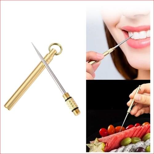 Multifunctional Toothpick Bottle Fruit Fork Outdoor Portable Camping Tool Titanium Toothpick Tube Stronger Than Dental Floss