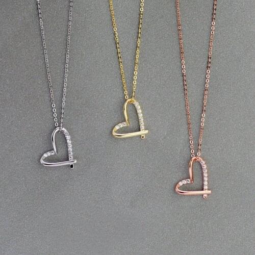 Fashion Women Love Heart Necklace Crystal Cubic Zirconia Pendants 925 Silver Rose Gold Clavicle Wedding Jewelry Gift