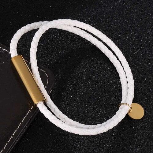 Fashion White Leather Bracelets Men Stainless Steel Multilayer Braided Rope Bracelets for Male Female Bracelets Jewelry BB0702