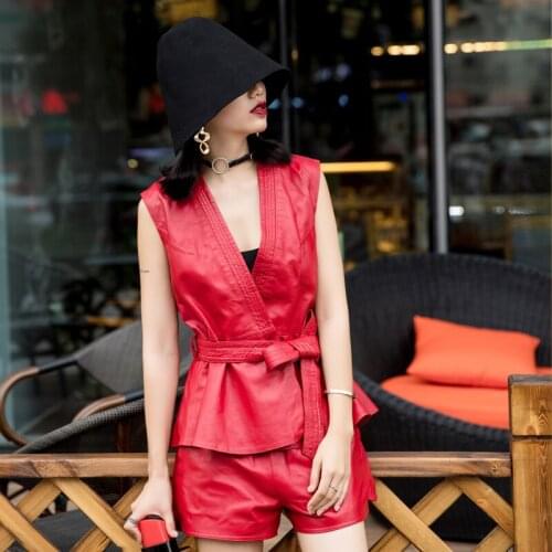 Fashion Korean Simple Genuine Sheepskin Leather Jackets Women Summer 2021 Slim Coat Female V-Neck Woman Jacket Ropa Zjt1955