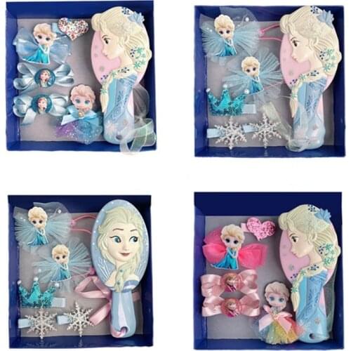 Disney Frozen Comb Set For Girls Gifts Brand Pretend Toy Elsa Princess Comb Bow Hairpin Set Headwear Rubber Band Gift For Girls