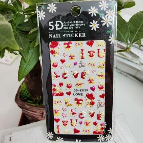 5D Stickers for Nails Love Heart Balloon Cute Bear Nail Art Decorations Stereoscopic Sticker Accessories Anaglyph Effect Design