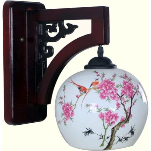 Chinese style wall lamp wood jingdezhen ceramic wall lamp wall lights balcony wall lamp