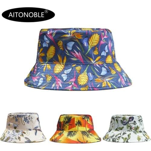 Aitonoble 2021 New Fashion Women Girls Bucket Hat Beach Sun Hat Outdoor Sports Travel Beach Caps Fishermen Hats Hip Hop Hat