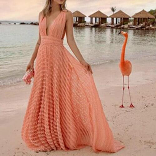 New Summer Women Deep V backless Beach Casual Dress Sexy Lace Sleeveless Club Party Dress