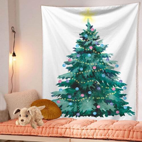 New Year Home Wall Hanging Tapestry Merry Christmas Tree Reindeer Snowflake Forest Tapestry for Bedroom Living Room Dorm