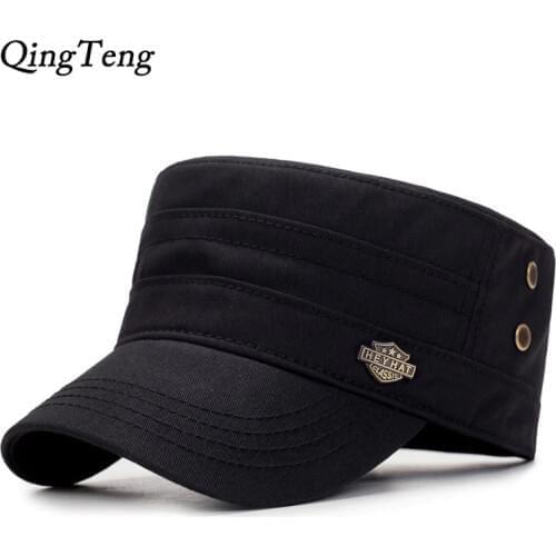 Solid Color Black Cap For Men Cotton Luxury Brand Baseball Caps Outdoor Sports Flat Top Hat Unisex Adjustable Male Army Cap Dad