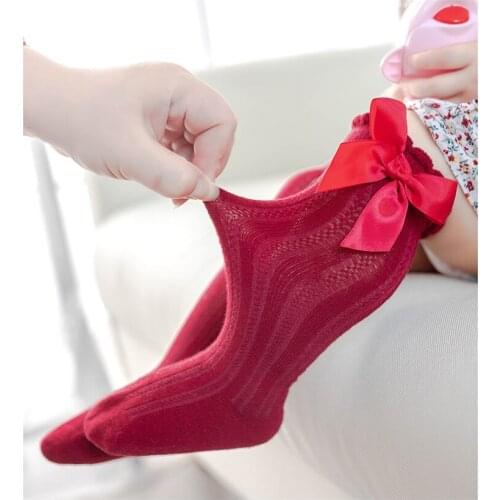 Boys And Girls Solid Color Striped Stockings Bubble Mouth Tube Socks Baby Bowknot Cotton Non-slip Socks Leg Warmers