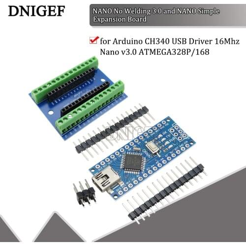 NANO No Welding 3.0 and NANO Simple Expansion Board Blue Controller for Arduino CH340 USB Driver 16Mhz Nano v3.0 ATMEGA328P/168