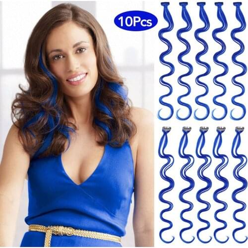 Clip In Hair Extension Body Wave Hairpiece 24'' Synthetic Cosplay 5 Pcs/Set Rainbow Clip On One Piece Single For Girl Children