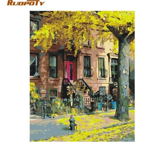 RUOPOTY Frame Deciduous DIY Painting By Number Landscape Calligraphy painting modern wall art picture unique gift for home decor