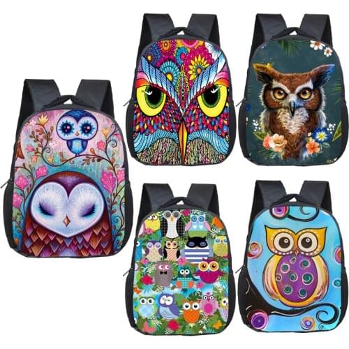 12 Inch Cartoon Owl Print Backpack Children School Bags for Boys Girls Book Bag Baby Kindergarten Backpack Cute Kids Toddler Bag