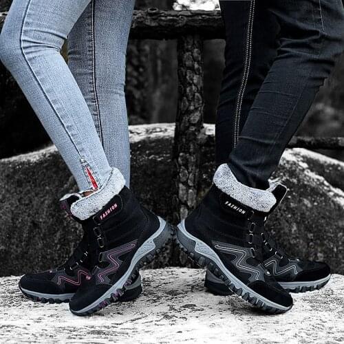 Unisex Snow Boots Warm Push Mid-Calf Boots Waterproof Non-slip Winter Boots Women Thick Platform Warm Shoes Large Size 34-46