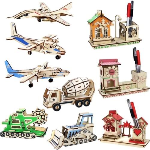 DIy Crafts Assembly Wooden 3D Puzzle Small Size Model Building Kits Toys Kids Teens DIY Eductionnal Toys AirPlane Penholder