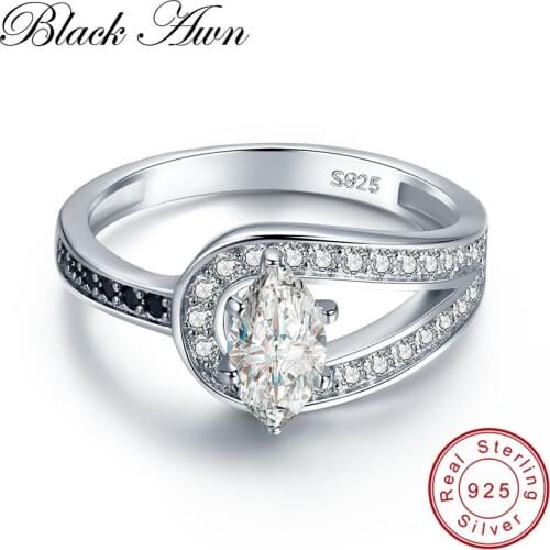 [SODROV] Wedding Rings for Women 2.6g Solid 925 Sterling Silver Jewelry Black Stone Zircon Engagement Ring Bague C405