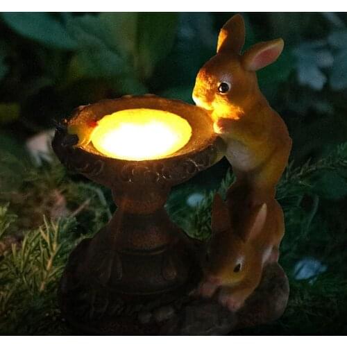 LED Solar Power Rabbit Sculpture Light Outdoor Courtyard Garden Resin Bunny Statue Lamp Animal Figurine Decoration Craft