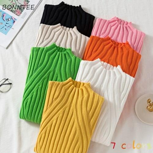 Sweaters Women Fall Candy Colors Clothes Long Sleeve Basic Newly Leisure Turtleneck Ins Chic Simple Knitted Teenagers All-match