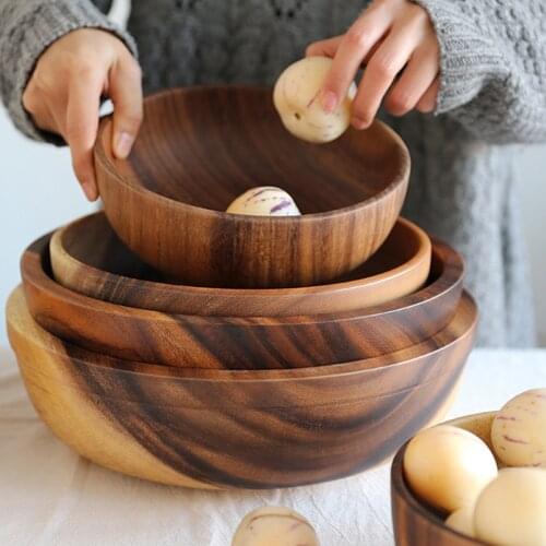 Basin Tableware Salad Bowl Acacia Multi-use Natural Luxury Japanese Style Wooden Rice Noodle Bowl Fruit Plate Birthday Gift