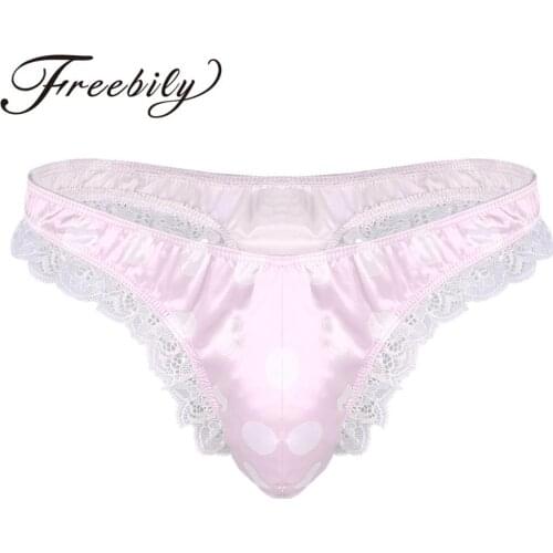Sexy Men Sissy Panties Dot Polka Dots G-string Thongs for Male Underwear Fashion Low Rise Lace Ruffle Frilly Gay Men Briefs