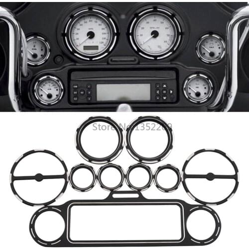 Motorcycle Inner Fairing Trim Burst Guage Panel Covers Radio Bezel Stereo Accent Trim Ring For Street Tri Glide FLHT/X 96-13