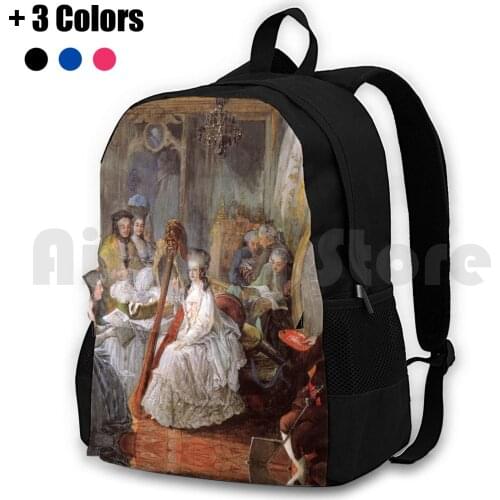 Marie Antoinette Playing The Harp At The French Court-Jean-Baptiste André Gautier-Dagoty Outdoor Hiking Backpack Waterproof