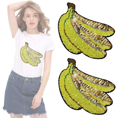 Sequins Embroidery Cloth Stickers Cartoon Banana Large Clothes Patch Tshirt Jackets Decorative Embroidered DIY Sewing Supplies