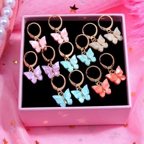 New Fashion Gold Silver Color Butterfly Drop Earrings for Women Cute Acrylic Insect Earrings Korean Statement Jewelry Gift