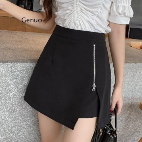 Women Irregular Shorts Skirts Summer Streetwear High Waist Wide Leg Side Zipper Slit Chic Shorts Lady Short Pants