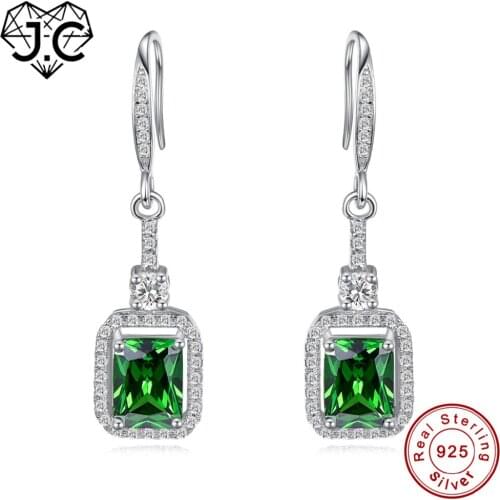 J.C Excellent Emerald & White Topaz Fine Jewelry Earrings Genuine 925 Standard Sterling Silver Earrings For Women Party Dating