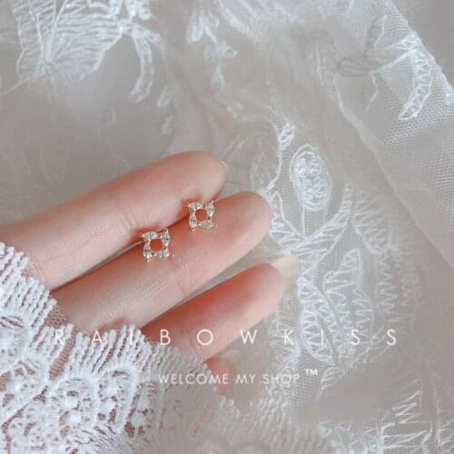 S925 Silver Earrings For Women Gold Zircon Crystal Simple Creative Wedding Luxury Fashion Jewelry Geometric Retro Design INEFFA