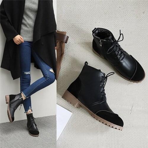 YMECHIC 4 Color Vintage Patchwork Lace Up Boots Chunky Heels Black Red Brown Ankle Biker Military Combat Womens Boots Shoes 2020