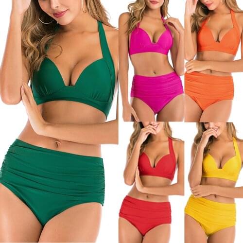 Female Spaghetti Swimsuit Sexy Plus Size 3XL Bikini High Cut Swimwear Women Summer Bathing Halter Bikini Set Padded Swim Suit
