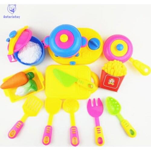 17pcs/1lot Kitchen Utensils Toys Educational Kids Toy Plastic Kitchen Play Set Artificial Tableware Cooking Pots Children