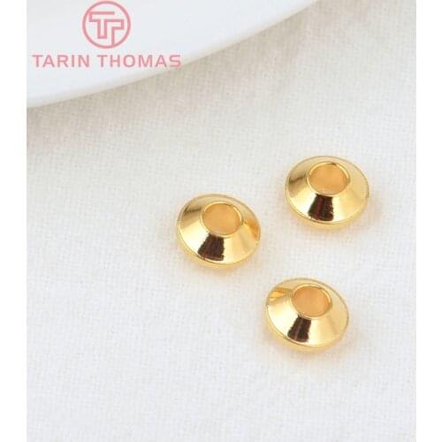 20PCS 3.8x7MM Hole 2.5MM 24K Gold Color Plated Brass Round Spacer Beads Bracelet Beads High Quality Jewelry Accessories