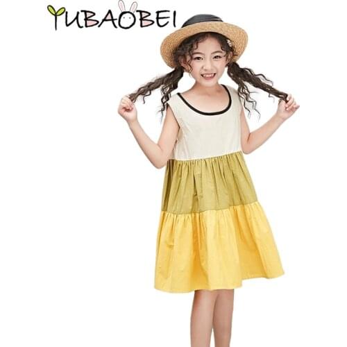 2019 Summer Girls Vest Dress Colorblock Cotton Teens Kids Princess Party Frocks Fashion Children Clothes Baby Sleeveless Dress