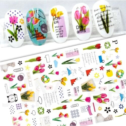 3D Nail Sticker Decals Self-adhesive Stickers for Nails Flowers Bud Line Letter Stickers for Manicure Nail Art Decoration