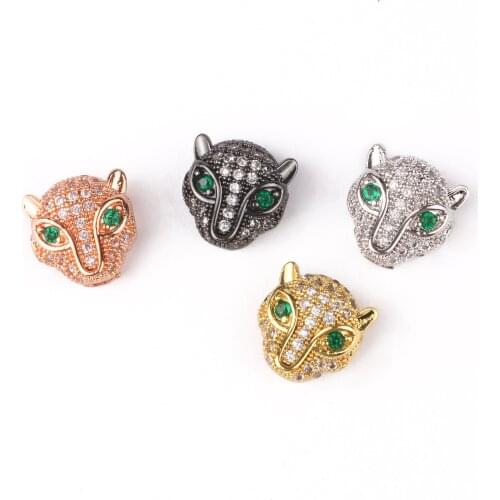 9x10mm 3pcs Charms Leopard Head Micro Pave Copper CZ Beads Findings Accessories DIY Vintage Choker Bracelet Necklace Making