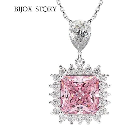 BIJOX STORY Elegant Silver 925 Jewellery Necklace with Rectangle Shape topaz Pendant for women Wedding Engagement Promise Party