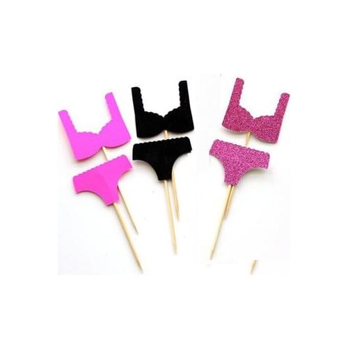 Glitter Lingerie bra Cupcake Toppers Bachelorette wedding bridal Shower birthday tea party treat food picks decoration