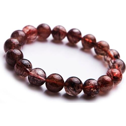Genuine Natural Copper Hair Rutilated Quartz Crystal Loose Beads Jewelry Bracelets 11mm