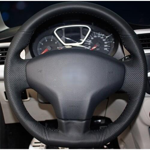 Handsewing Black Artificial Leather Steering Wheel Covers for Citroen Elysee C-Elysee 2014 New Elysee