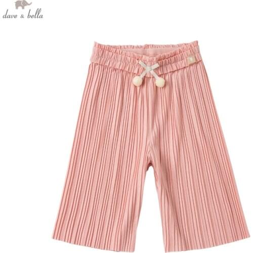 DBJ16675-3 dave bella spring baby girls fashion bow solid pants children full length kids pants infant toddler trousers