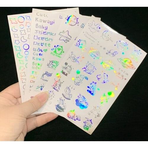 DIY Unicorn Laser English Words Iridescent Star Material Stickers Rainbow Pastel Stuff Jewelry Fillings Animals Dog Resin Craft