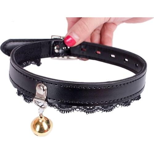 BDSM Fetish Collar Choker Goth Collar Chain Belt Necklace With Bell, Pu Leather Chocker Bondage Bosplay Sex Toys For Women Men