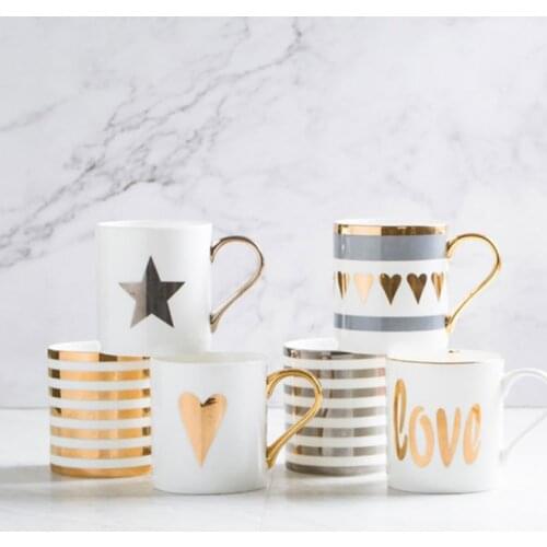 Nordic Style Ins Harajuku Gold Foil Ceramic Creative Mug Artistic Hipster Coffee Cups With Lids